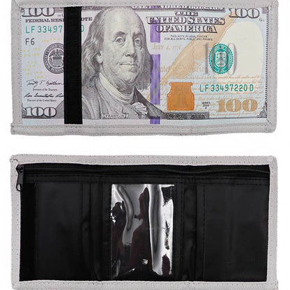 100 Dollar Bill Tri-Fold Money  Bill Zipper Wallet