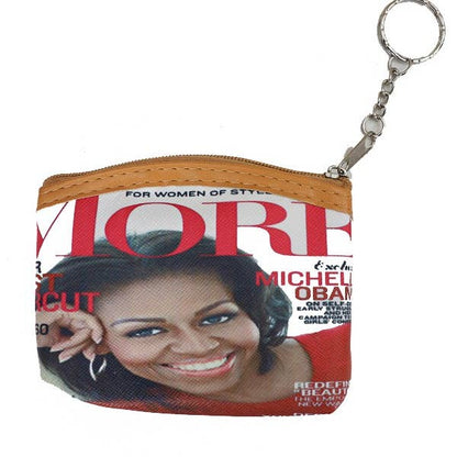 Michelle Obama Print Textured PU Leather Coin Bag With Zipper Closure In Assorted Colors