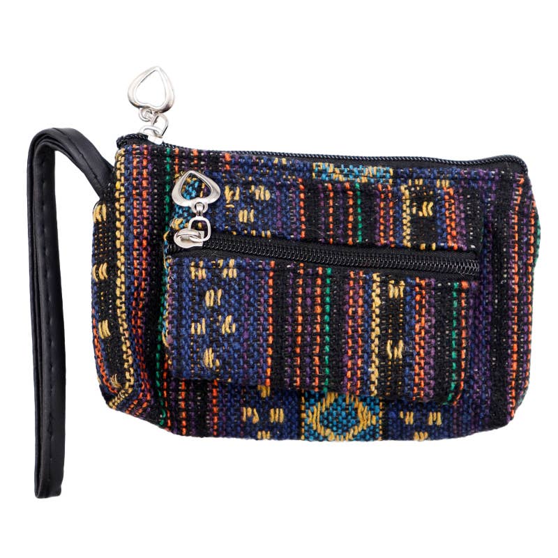 Navajo Baja  Tribal Coin Bag With Double Zipper Closure In Assorted Colors