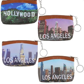 Hollywood Los Angeles  Print Textured PU Leather Coin Bag With Zipper Closure In Assorted Colors