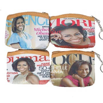 Michelle Obama Print Textured PU Leather Coin Bag With Zipper Closure In Assorted Colors