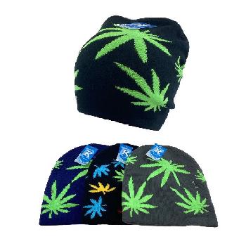 Knitted Marijuana Leaf Beanie Assorted Colors