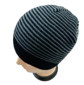 Black And Gray Stripped Stretch Beanie