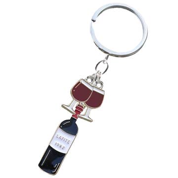 Wine Glass Engraved Dangle Metal Assorted Colors  Novelty Keychain