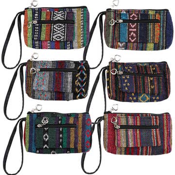 Navajo Baja  Tribal Coin Bag With Double Zipper Closure In Assorted Colors