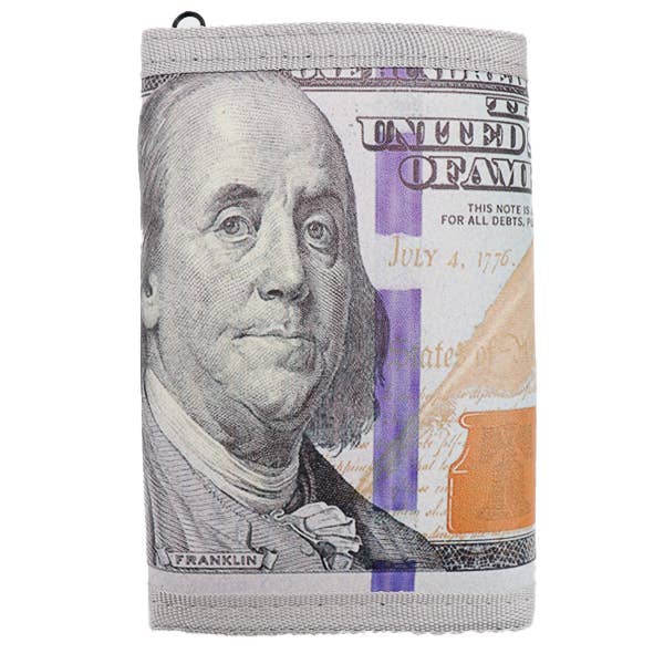 100 Dollar Bill Tri-Fold Money  Bill Zipper Wallet